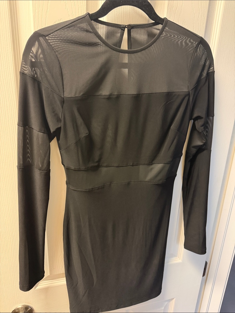 Vici Black Long Sleeve Mesh-Panel Bodycon Dress